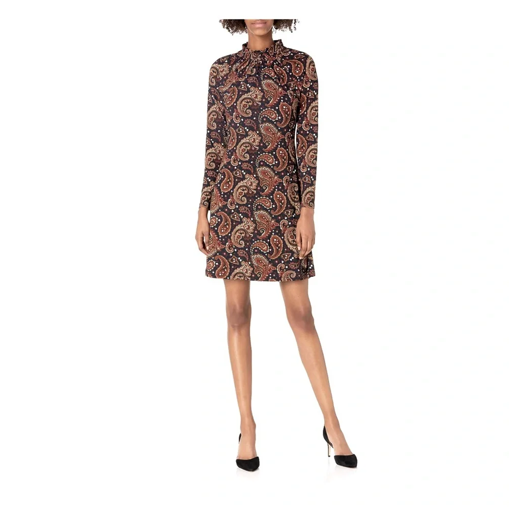 Tommy Hilfinger Paisley Print Mock Neck Swing Dress Long Sleeve Sz 14 - Picture 3 of 11